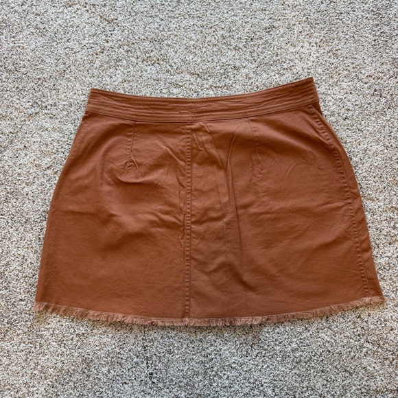 Madewell Frayed Hem Button-down Mini Skirt Sz 14 Burnt Sienna Cottonblend - Picture 2 of 8